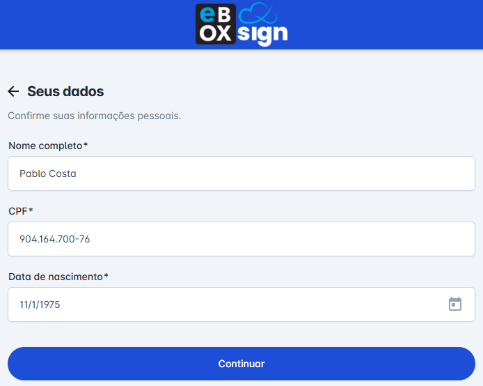 tela de visualização do documento com o botão de assinatura