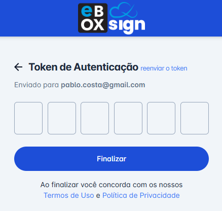 tela de autenticação com campo para código de verificação