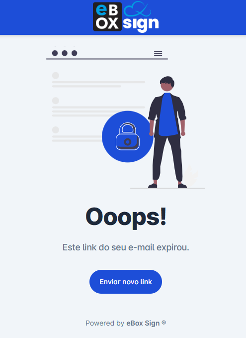 tela de link expirado com o botão Solicitar novo link