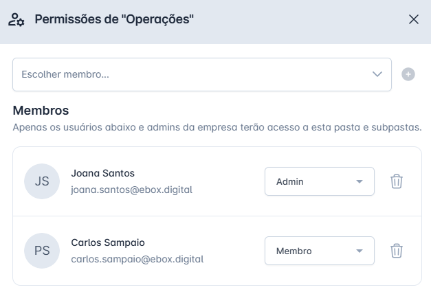 diálogo de permissões de pasta