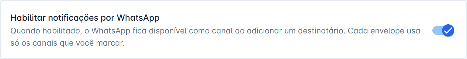 o texto de apoio da chave mudou na tela de Configurações > Geral
