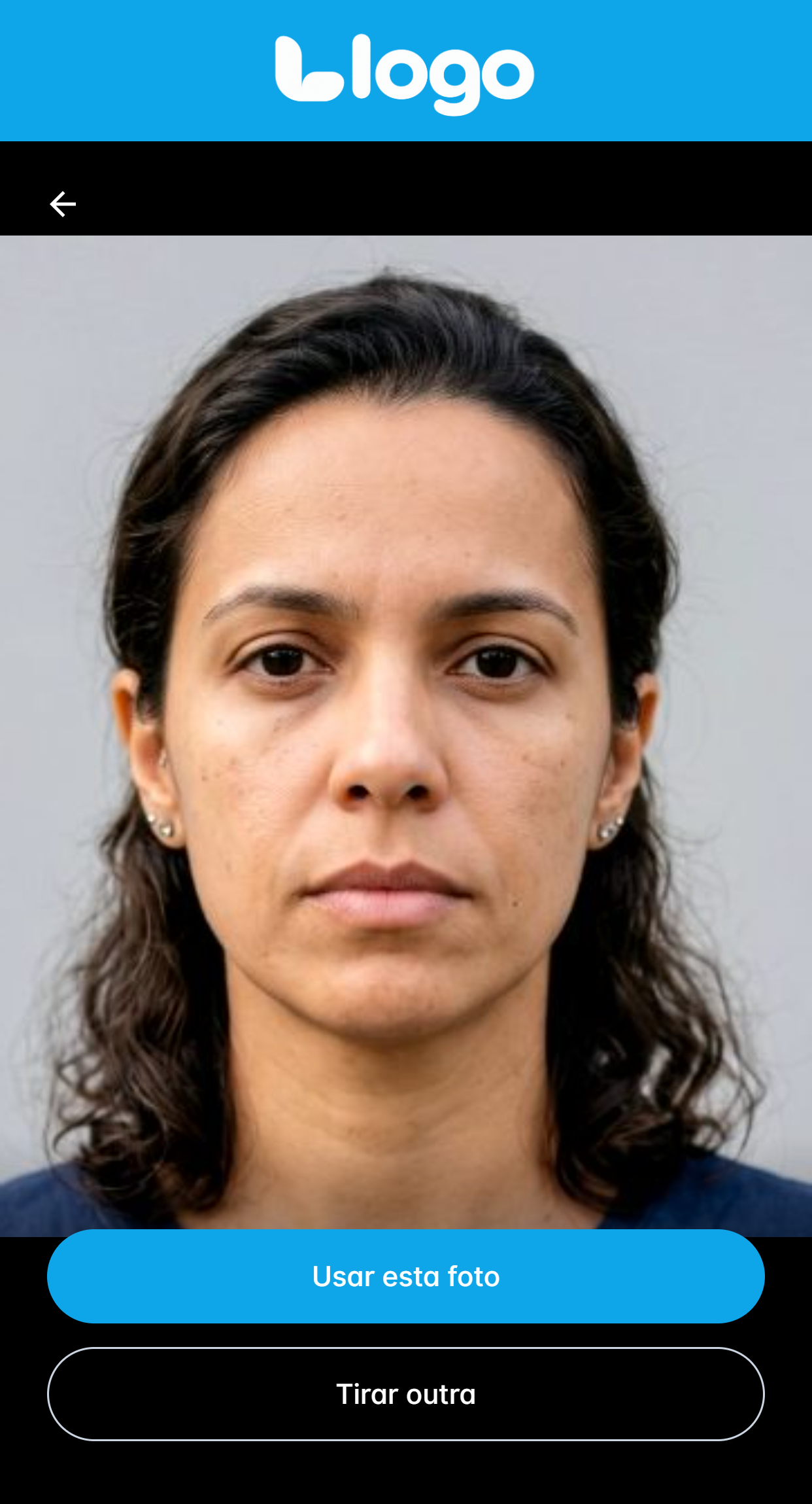 tela de conferência da foto, com os botões "Usar esta foto" e "Tirar outra"